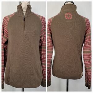 The North Face Sweater Womens SZ Medium Aztec Print 1/4 Zip Wool Blend Outdoor